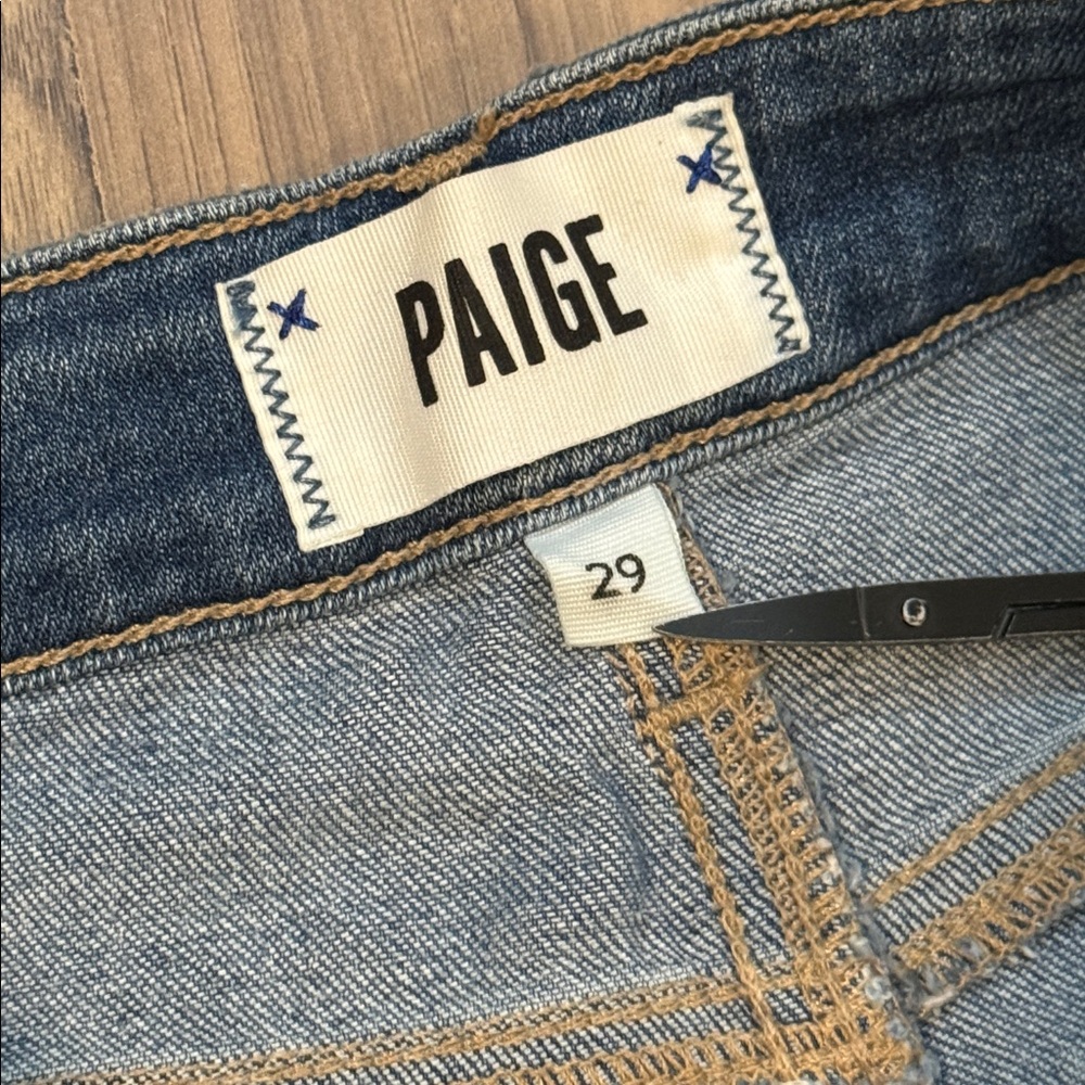 PAIGE Jimmy Jimmy Stretch Blue Denim Raw Hem Roll Cuff Pockets Zip Fly Shorts 29